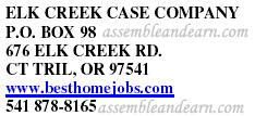 ELK CREEK CASE COMPANY &nbsp;P.O. BOX 98 &nbsp;676 ELK CREEK RD. &nbsp;CT TRIL, OR 97541 &nbsp;www.besthomejobs.com &nbsp;541 878-8165