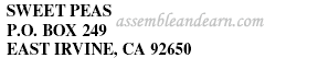 SWEET PEAS P.O. BOX 249 &nbsp;EAST IRVINE, CA 92650